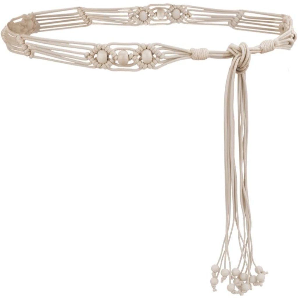 Vintage Western Belts Braided Woven Rope Belt With Tassel Boho Beaded Tie Belt W